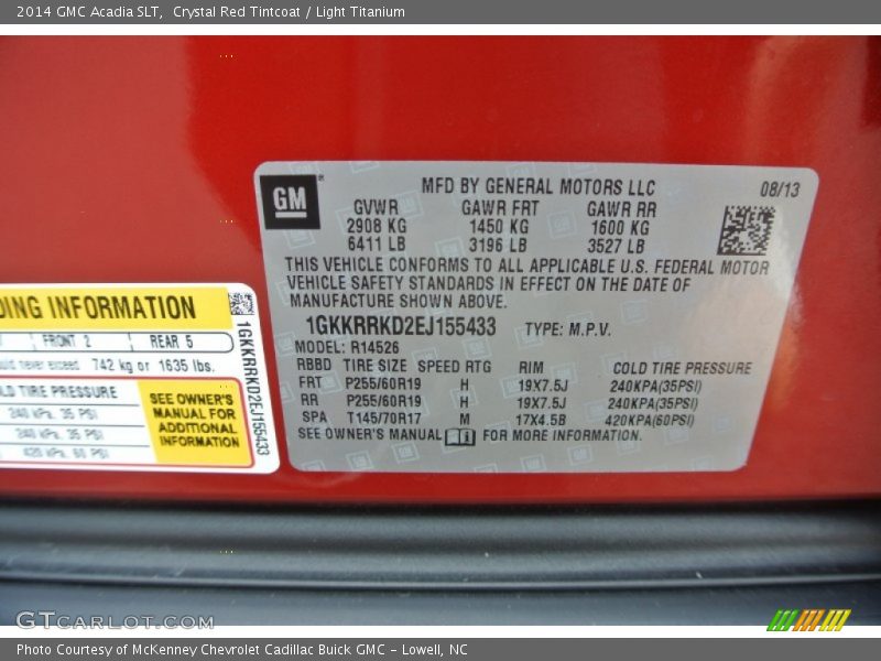 Crystal Red Tintcoat / Light Titanium 2014 GMC Acadia SLT