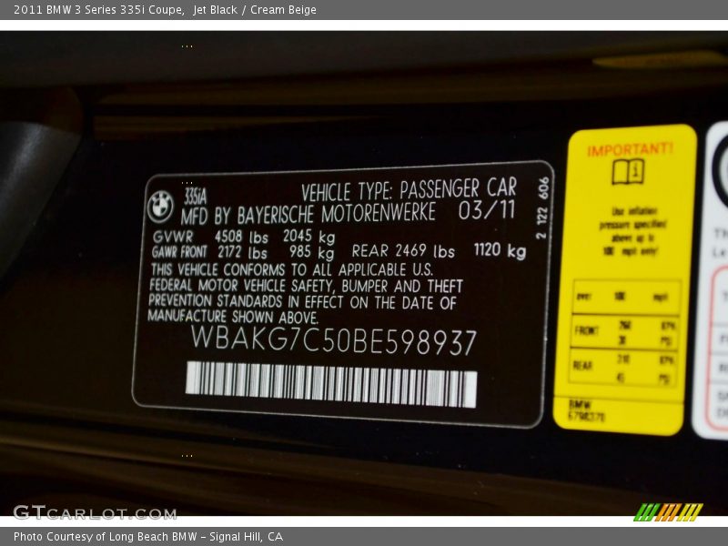 Jet Black / Cream Beige 2011 BMW 3 Series 335i Coupe