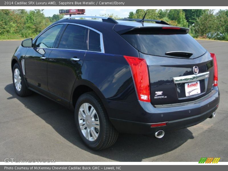 Sapphire Blue Metallic / Caramel/Ebony 2014 Cadillac SRX Luxury AWD