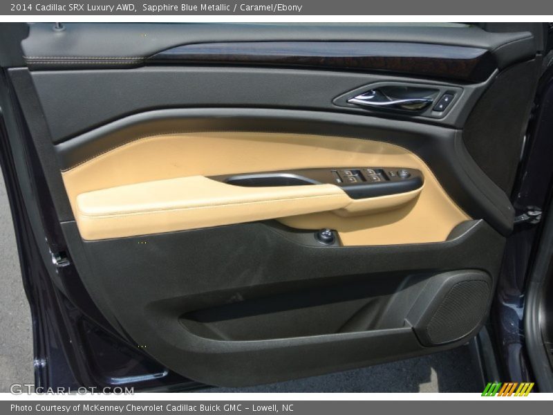Sapphire Blue Metallic / Caramel/Ebony 2014 Cadillac SRX Luxury AWD
