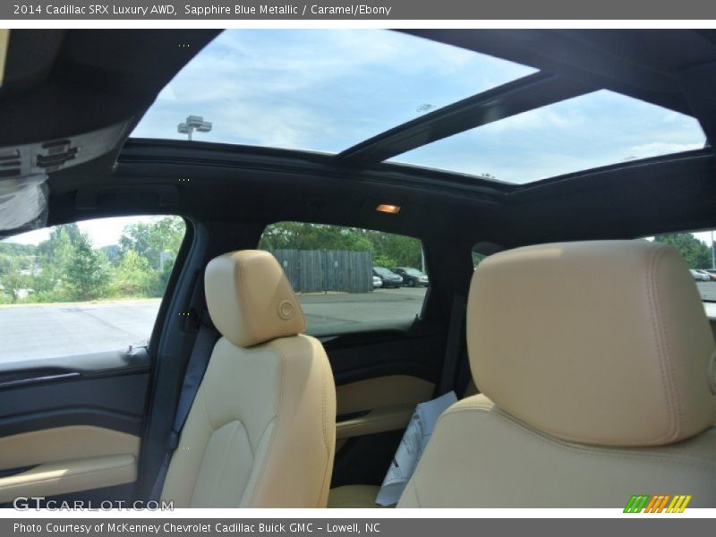 Sapphire Blue Metallic / Caramel/Ebony 2014 Cadillac SRX Luxury AWD