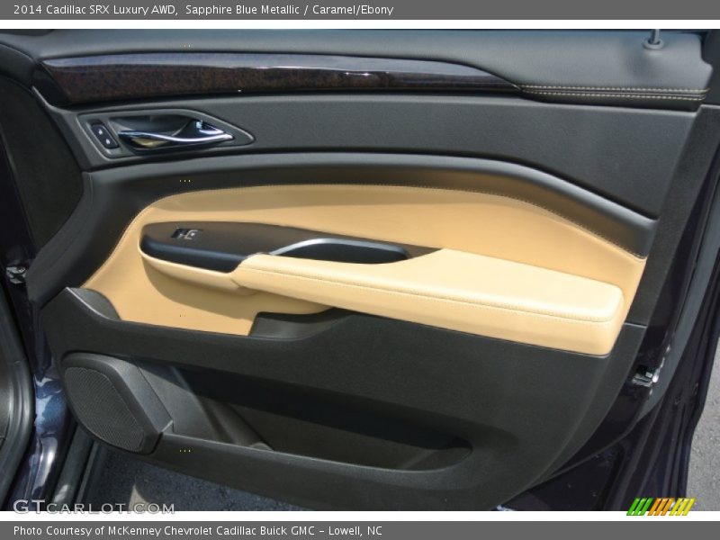 Sapphire Blue Metallic / Caramel/Ebony 2014 Cadillac SRX Luxury AWD