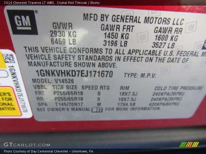 Crystal Red Tintcoat / Ebony 2014 Chevrolet Traverse LT AWD