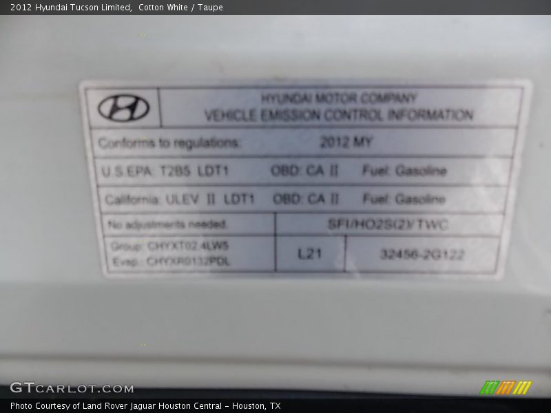 Cotton White / Taupe 2012 Hyundai Tucson Limited