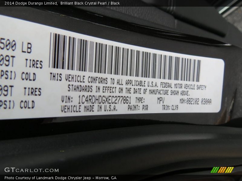 2014 Durango Limited Brilliant Black Crystal Pearl Color Code PXR