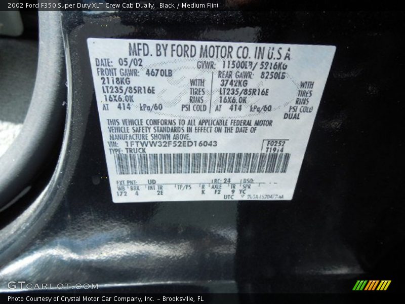 Black / Medium Flint 2002 Ford F350 Super Duty XLT Crew Cab Dually
