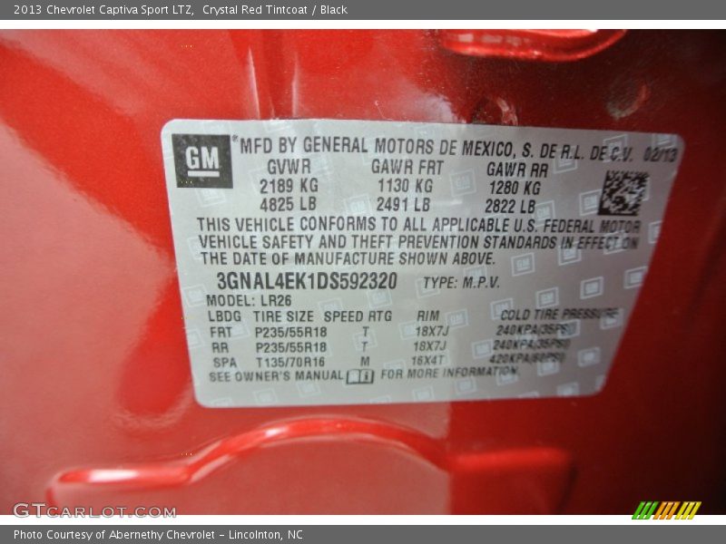 Info Tag of 2013 Captiva Sport LTZ