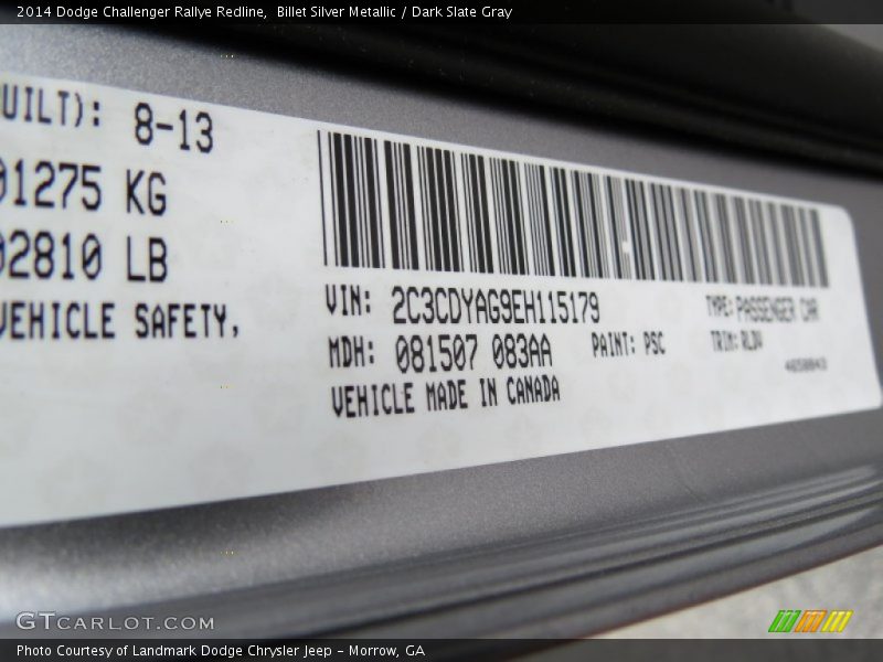 Billet Silver Metallic / Dark Slate Gray 2014 Dodge Challenger Rallye Redline