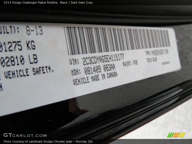 Black / Dark Slate Gray 2014 Dodge Challenger Rallye Redline