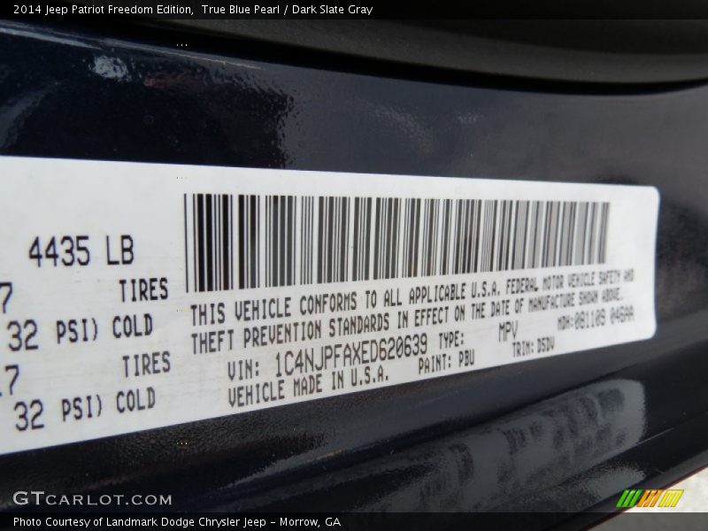True Blue Pearl / Dark Slate Gray 2014 Jeep Patriot Freedom Edition