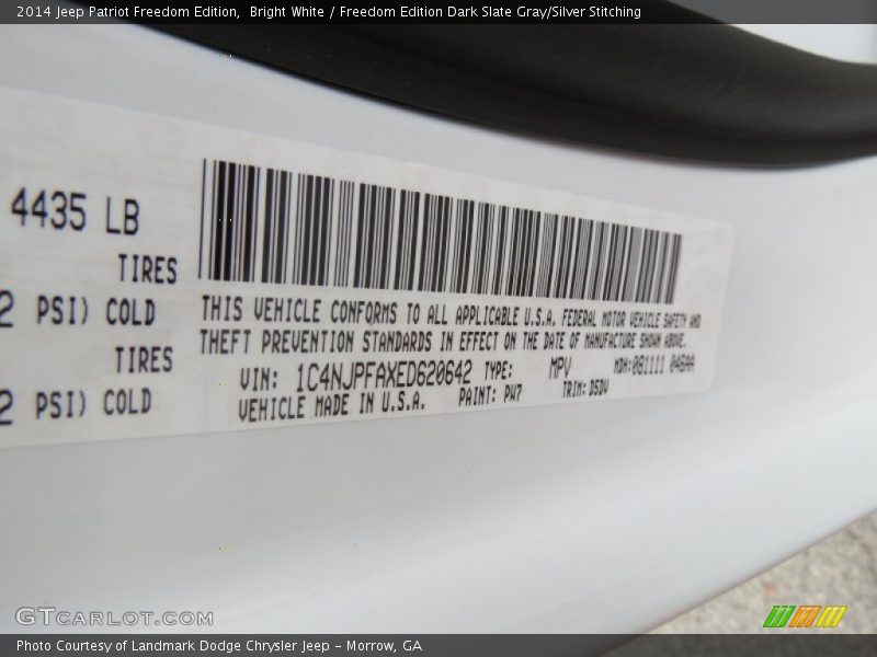 Bright White / Freedom Edition Dark Slate Gray/Silver Stitching 2014 Jeep Patriot Freedom Edition