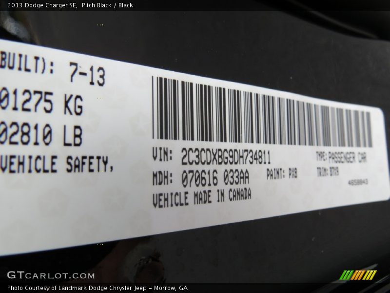 Pitch Black / Black 2013 Dodge Charger SE