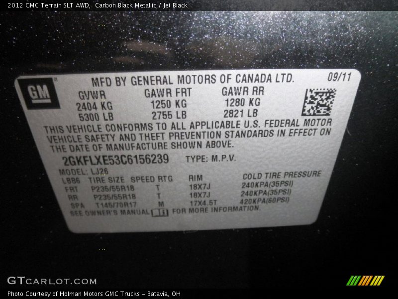 Carbon Black Metallic / Jet Black 2012 GMC Terrain SLT AWD