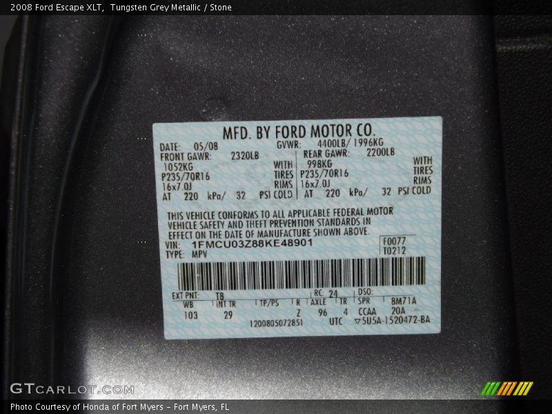 Tungsten Grey Metallic / Stone 2008 Ford Escape XLT