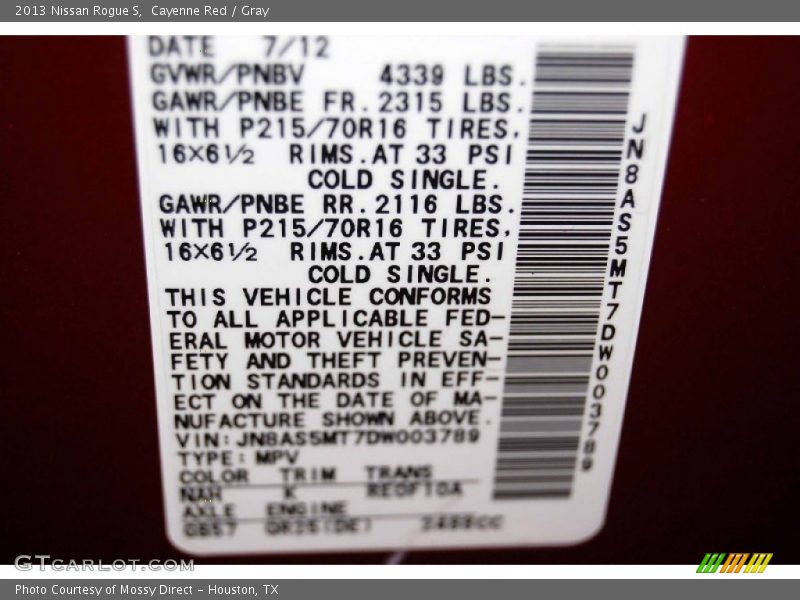 Cayenne Red / Gray 2013 Nissan Rogue S