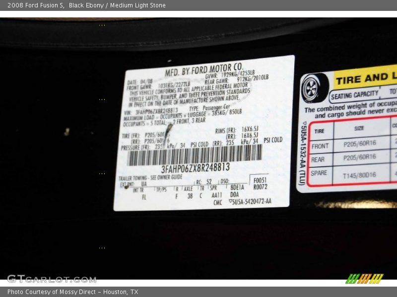 Black Ebony / Medium Light Stone 2008 Ford Fusion S