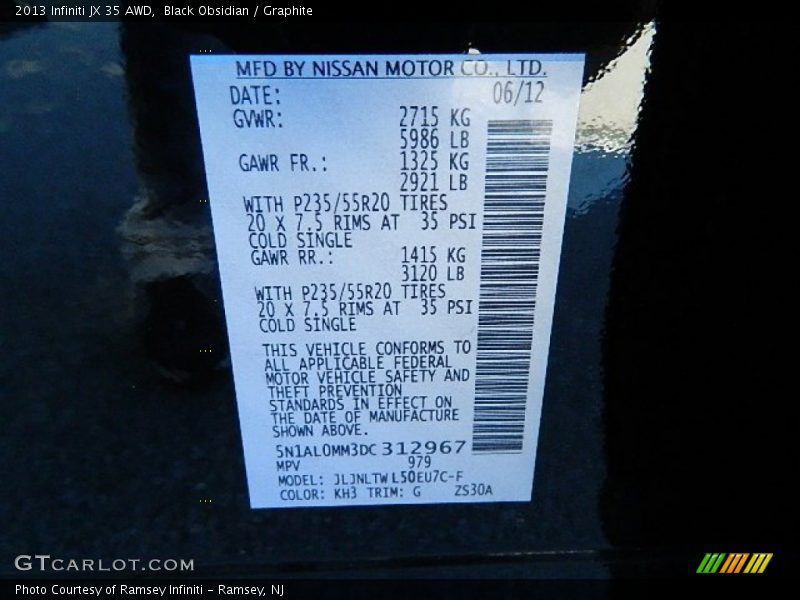 Black Obsidian / Graphite 2013 Infiniti JX 35 AWD