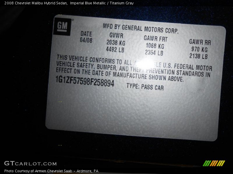 Imperial Blue Metallic / Titanium Gray 2008 Chevrolet Malibu Hybrid Sedan