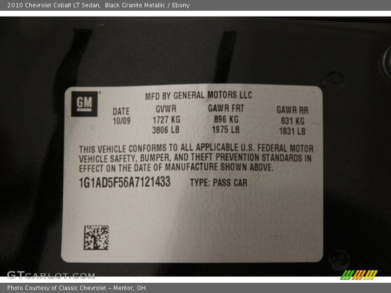 Black Granite Metallic / Ebony 2010 Chevrolet Cobalt LT Sedan