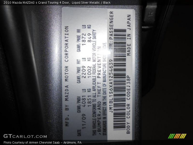 Liquid Silver Metallic / Black 2010 Mazda MAZDA3 s Grand Touring 4 Door