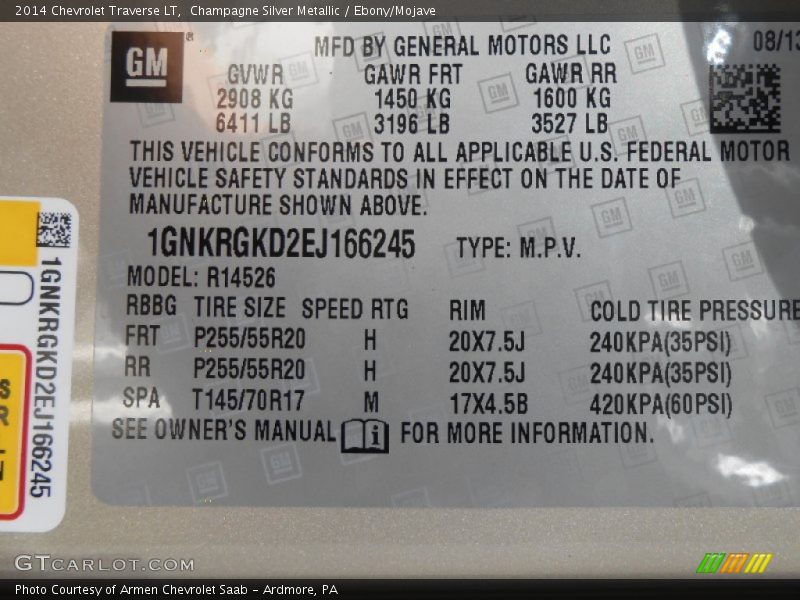 Champagne Silver Metallic / Ebony/Mojave 2014 Chevrolet Traverse LT