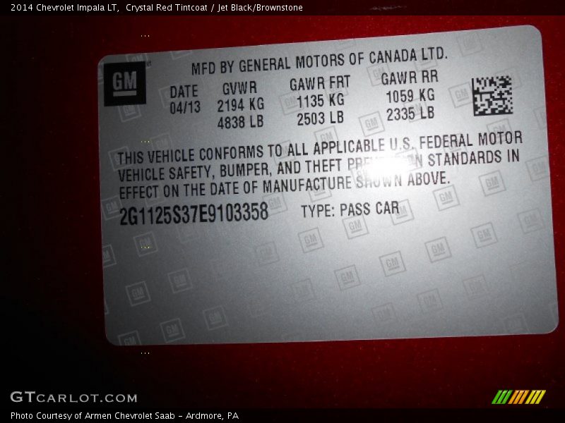 Crystal Red Tintcoat / Jet Black/Brownstone 2014 Chevrolet Impala LT