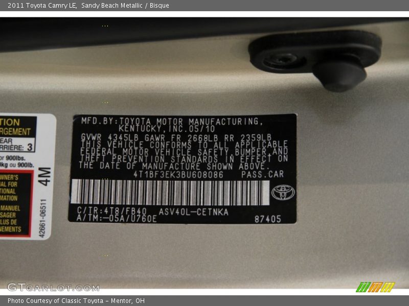 Sandy Beach Metallic / Bisque 2011 Toyota Camry LE