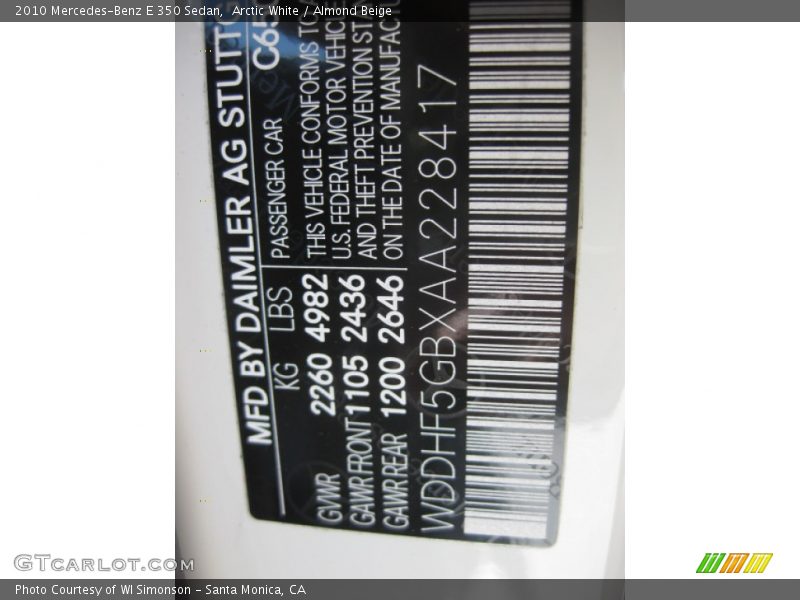 Arctic White / Almond Beige 2010 Mercedes-Benz E 350 Sedan