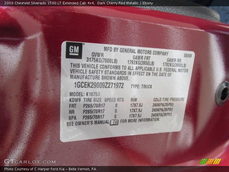 Dark Cherry Red Metallic / Ebony 2009 Chevrolet Silverado 1500 LT Extended Cab 4x4