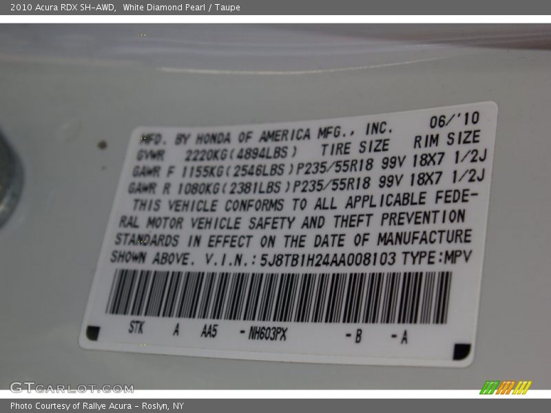 White Diamond Pearl / Taupe 2010 Acura RDX SH-AWD