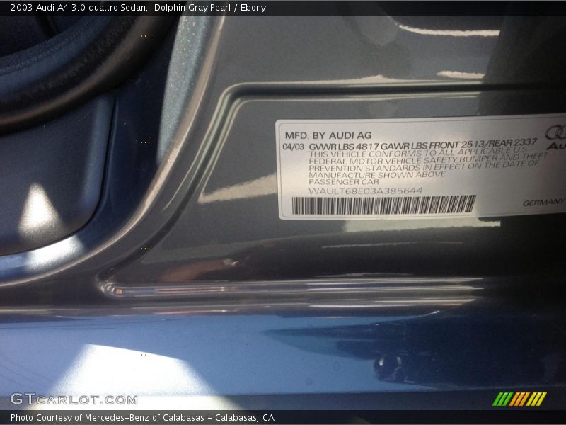 Dolphin Gray Pearl / Ebony 2003 Audi A4 3.0 quattro Sedan