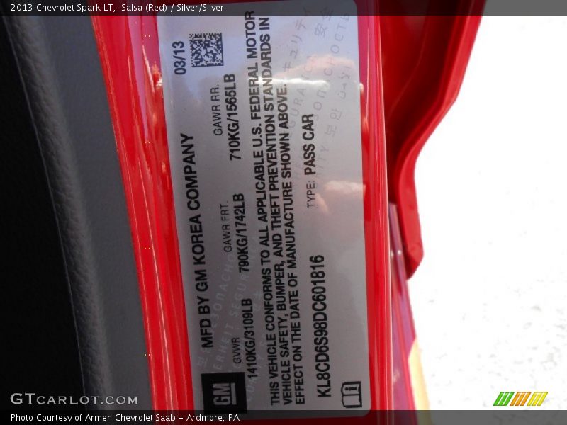 Salsa (Red) / Silver/Silver 2013 Chevrolet Spark LT