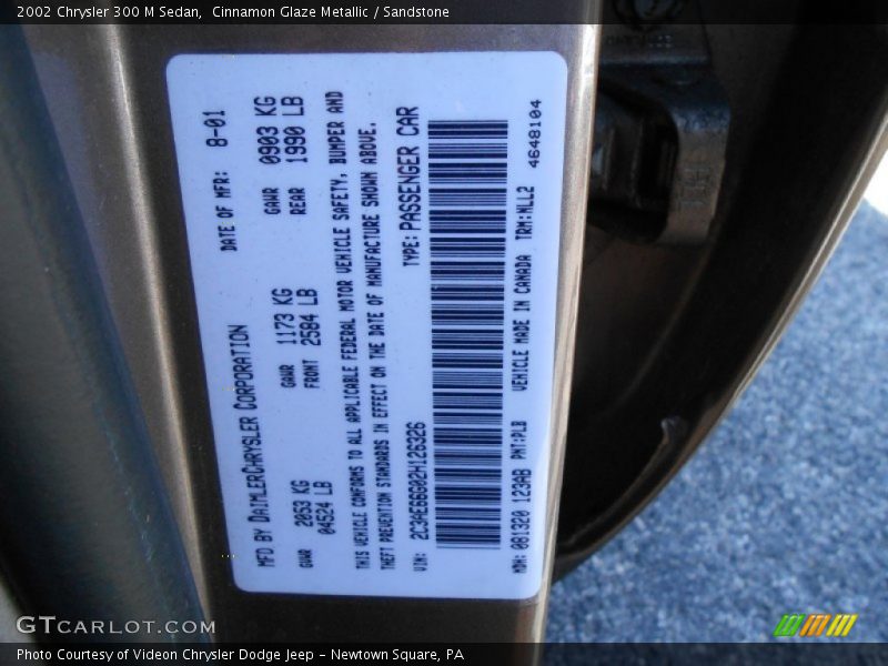 2002 300 M Sedan Cinnamon Glaze Metallic Color Code PLB