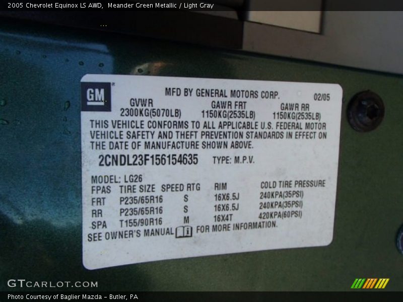 Meander Green Metallic / Light Gray 2005 Chevrolet Equinox LS AWD