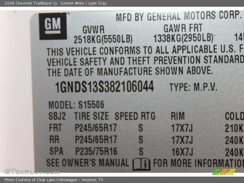Summit White / Light Gray 2008 Chevrolet TrailBlazer LS