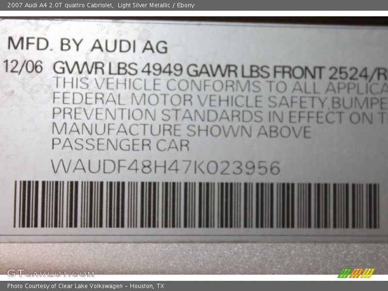 Light Silver Metallic / Ebony 2007 Audi A4 2.0T quattro Cabriolet