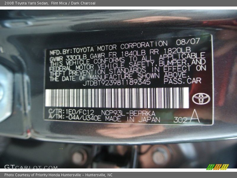 Flint Mica / Dark Charcoal 2008 Toyota Yaris Sedan