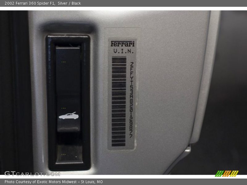 Info Tag of 2002 360 Spider F1
