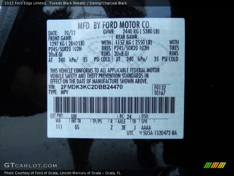 Tuxedo Black Metallic / Sienna/Charcoal Black 2013 Ford Edge Limited
