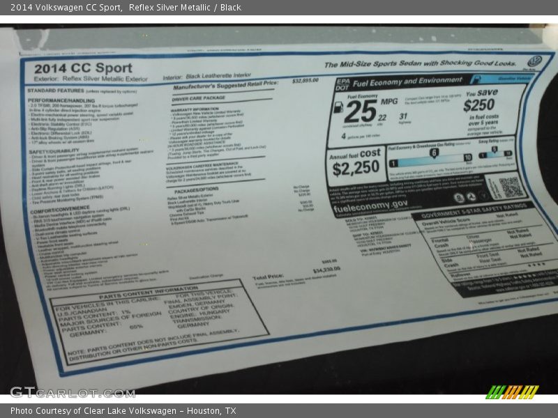 Reflex Silver Metallic / Black 2014 Volkswagen CC Sport