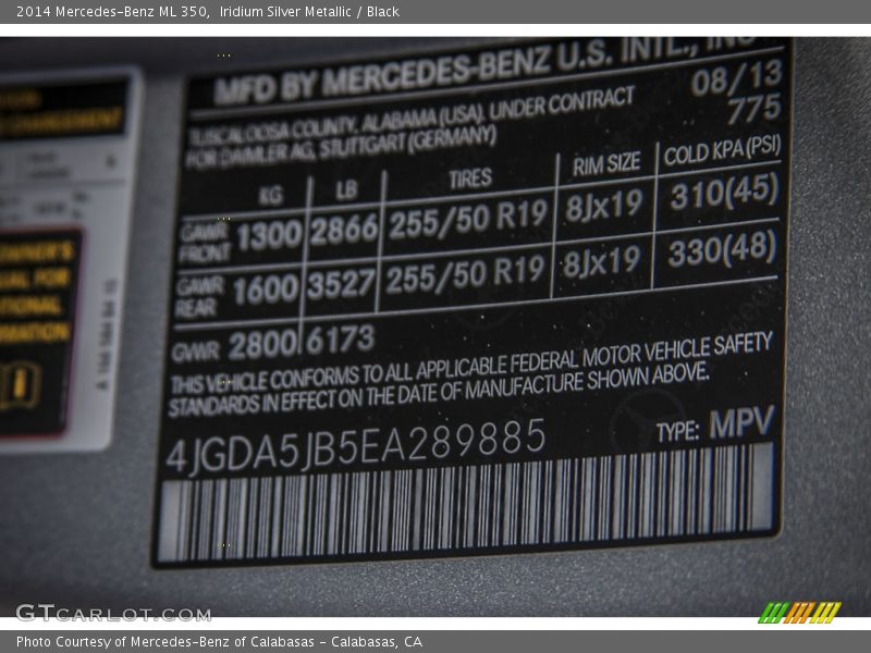 2014 ML 350 Iridium Silver Metallic Color Code 775
