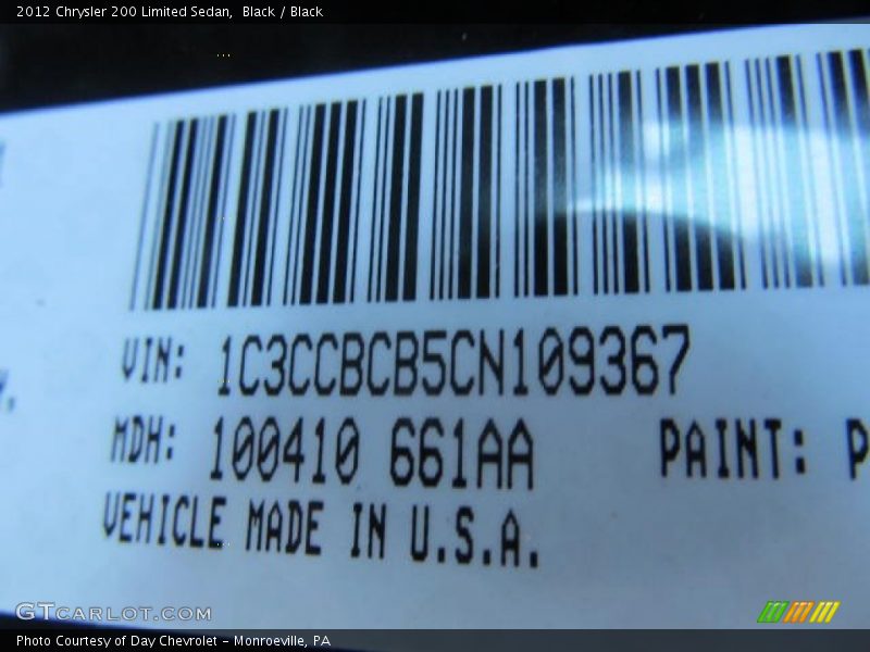 Black / Black 2012 Chrysler 200 Limited Sedan