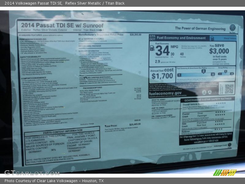 Reflex Silver Metallic / Titan Black 2014 Volkswagen Passat TDI SE