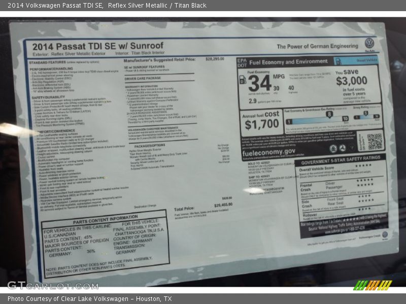 Reflex Silver Metallic / Titan Black 2014 Volkswagen Passat TDI SE