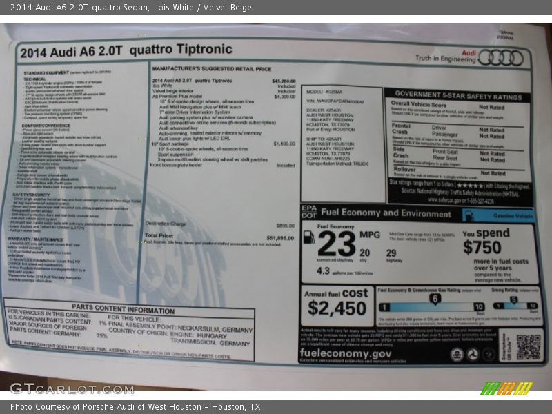 Ibis White / Velvet Beige 2014 Audi A6 2.0T quattro Sedan