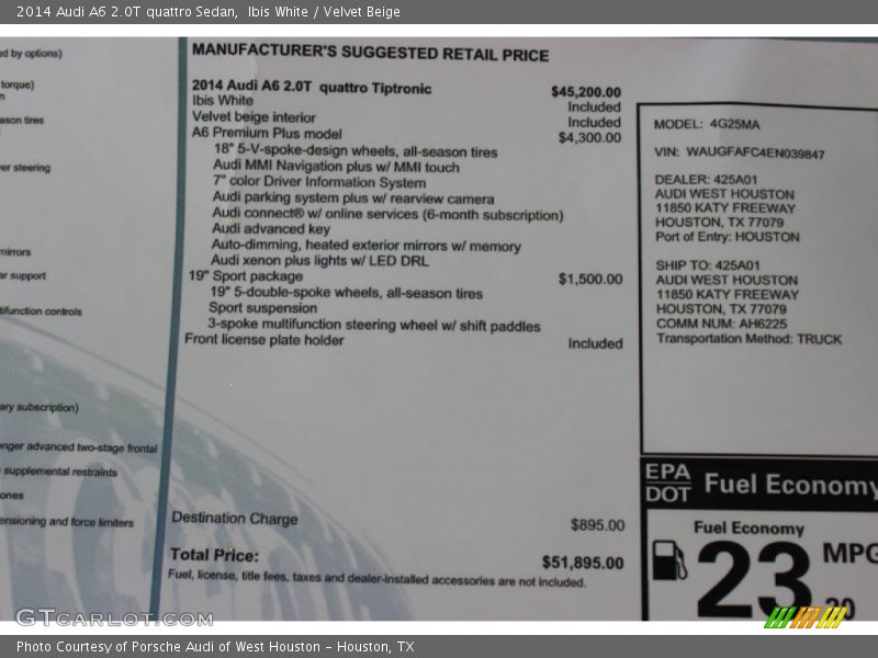 Ibis White / Velvet Beige 2014 Audi A6 2.0T quattro Sedan