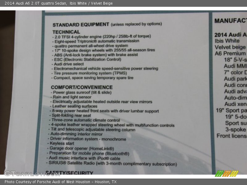 Ibis White / Velvet Beige 2014 Audi A6 2.0T quattro Sedan