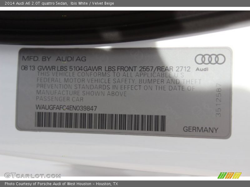 Ibis White / Velvet Beige 2014 Audi A6 2.0T quattro Sedan