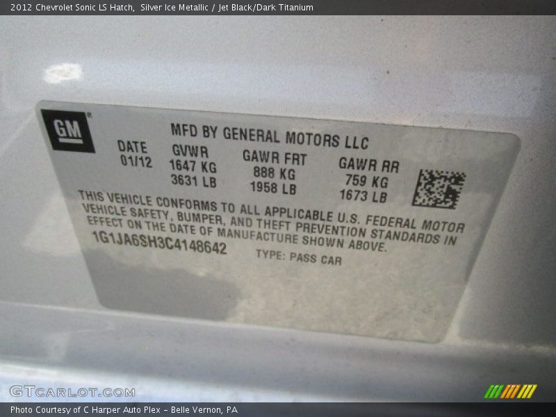 Silver Ice Metallic / Jet Black/Dark Titanium 2012 Chevrolet Sonic LS Hatch