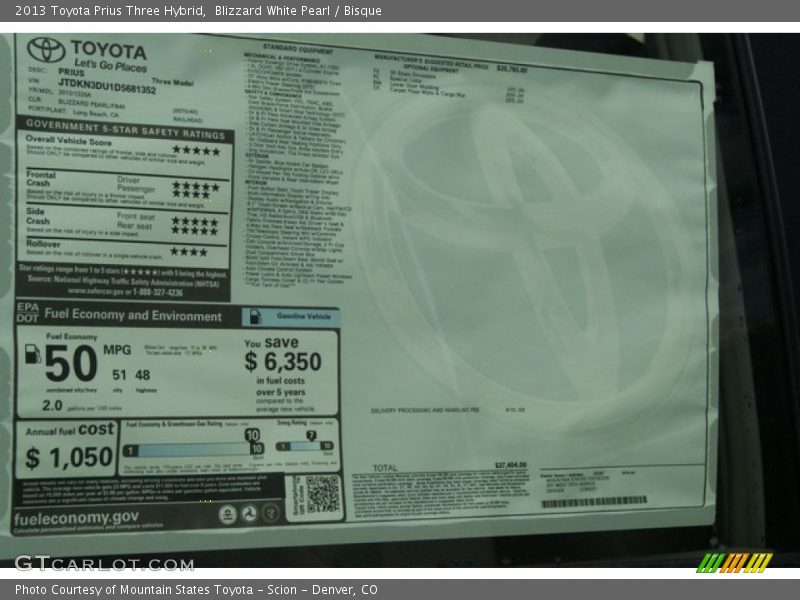 Blizzard White Pearl / Bisque 2013 Toyota Prius Three Hybrid